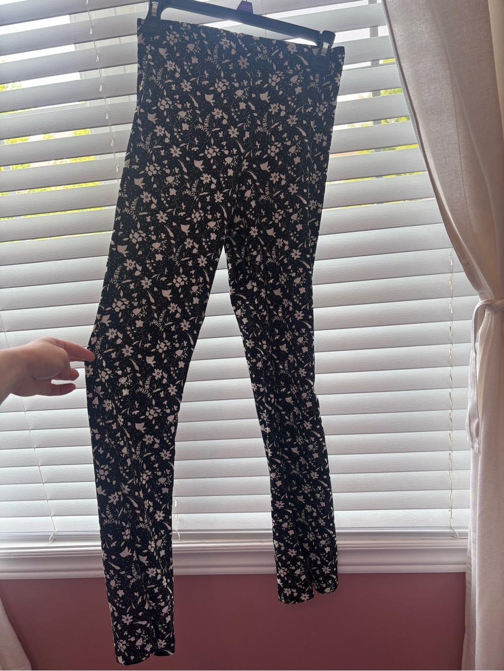 Black Floral Print mini bell bottom pants- White Flower Pattern